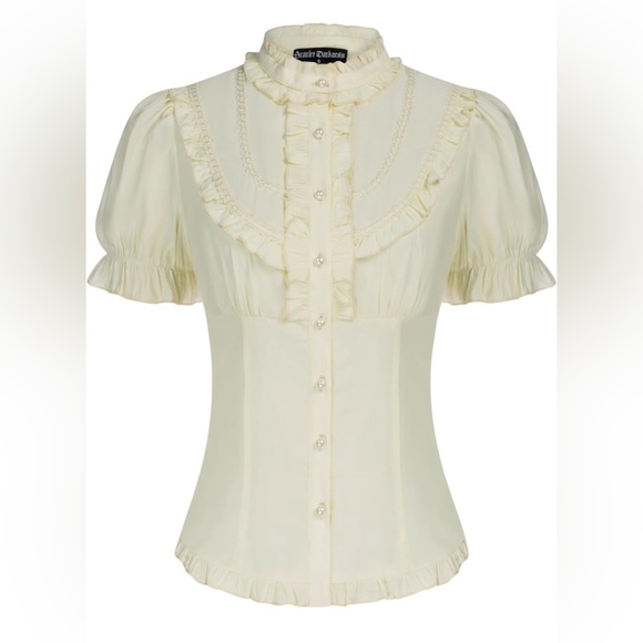 Scarlet Darkness Tops - Scarlet Darkness Cream Short Sleeve Button Down Shirt Size Large (L) Victorian